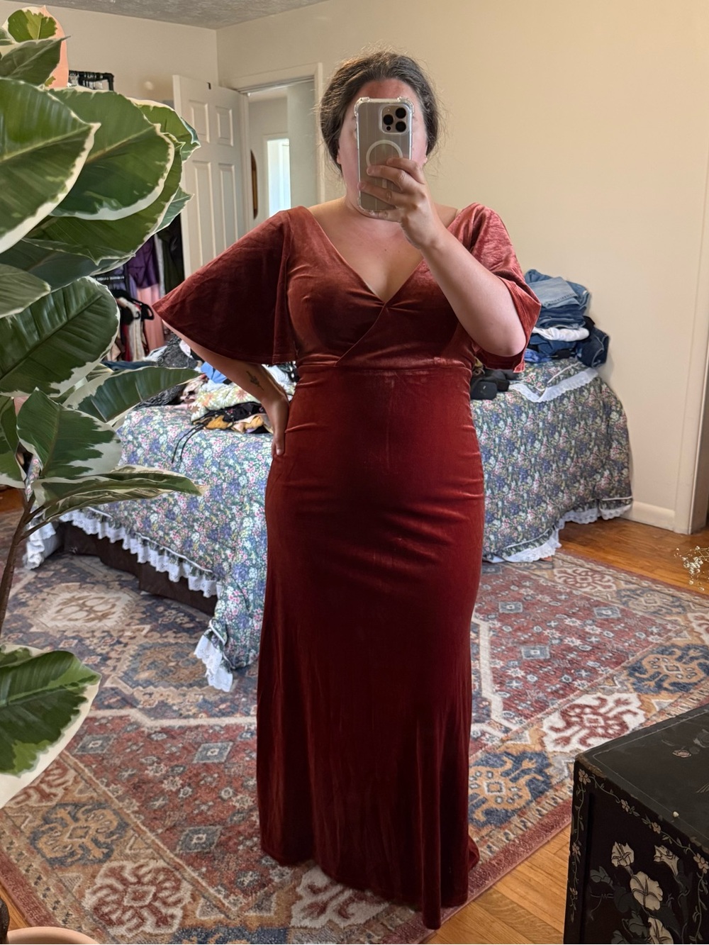 Ever Pretty burnt orange velvet maxi dress